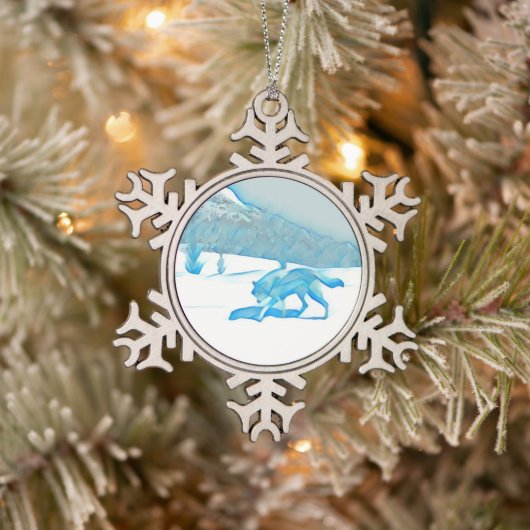 Lone Wolf im WInter Schneeflocken Zinn-Ornament (Baum)