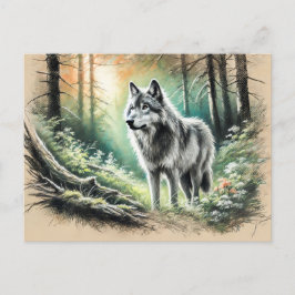 Lone Wolf in Forest with Sunshine Postkarte