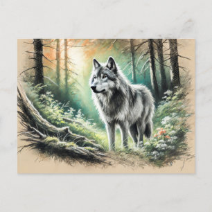 Lone Wolf in Forest with Sunshine Postkarte
