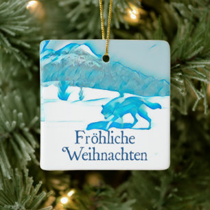 Lone Wolf in WInter - Fröhliche Weihnachten Keramikornament