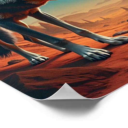 Lone Wolf in Wüste des Mars Poster (Ecke)