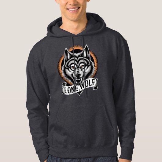 Lone Wolf Leiter Vintag Tattoo Style Mascot Hoodie (Vorderseite)