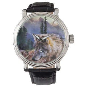 Lone Wolf Nature Men's Black Vintag Leather Watch Armbanduhr