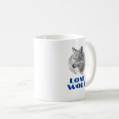 "Lone Wolf" oder Ihre Nachricht, Grauer Wolf, Blau Kaffeetasse (VorderseiteRechts)