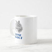 "Lone Wolf" oder Ihre Nachricht, Grauer Wolf, Blau Kaffeetasse (Vorderseite Links)