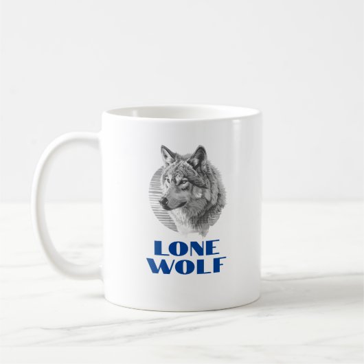 "Lone Wolf" oder Ihre Nachricht, Grauer Wolf, Blau Kaffeetasse (Links)
