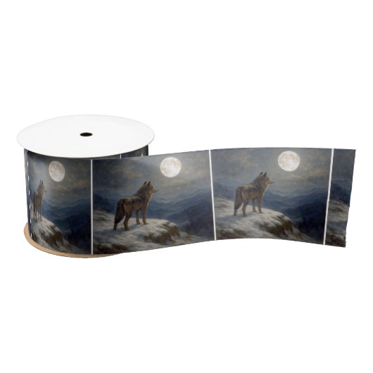 Lone Wolf on a Mountaintop In Moonlight Satinband (Spule)