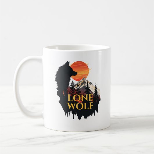 Lone Wolf, Orange Sunset Silhouette Wolf Art Kaffeetasse (Links)
