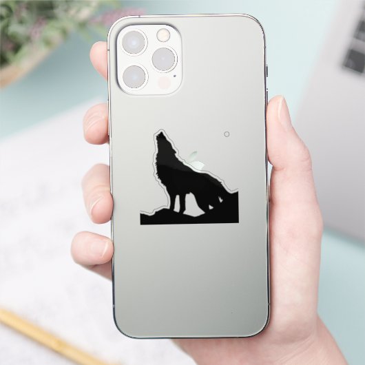 Lone Wolf Standing on a Hill Black Blue Pop Art Aufkleber (Telefon)