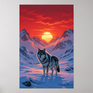 Lone Wolf steht gegen den Sonnenuntergang Poster