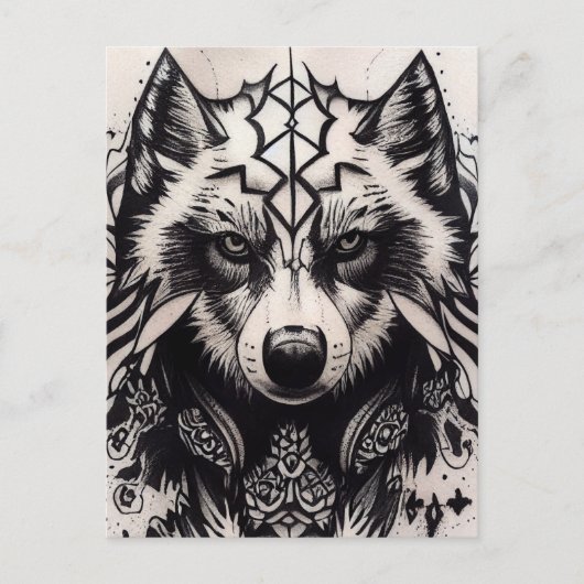 Lone Wolf Tribal Tattoo Wolves Powerwolf Pack Postkarte (Vorderseite)