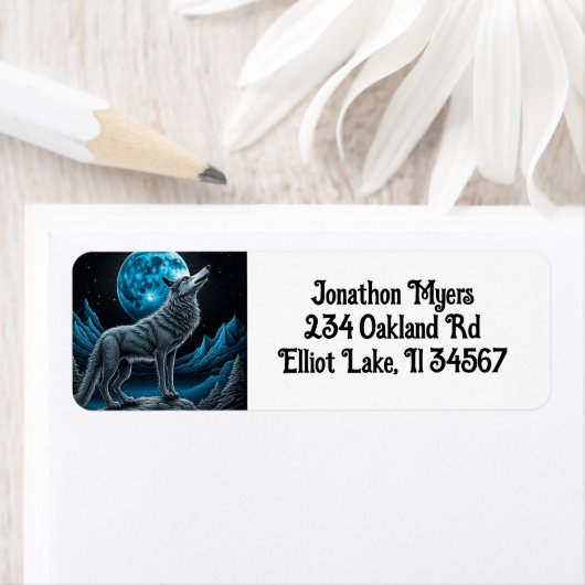 Lone Wolf und Vollmond Schwarz und Blau (Insitu)