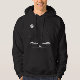 Lone Wolf Under Moonlit Sky - Nachtlandschaft Hoodie