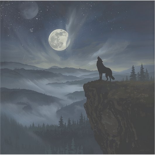 Lone Wolf Under the Moon – A Timeless Painting Aufkleber (Vorderseite)