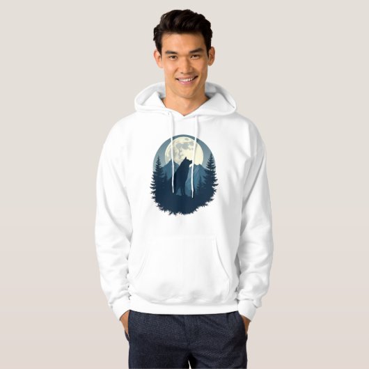 Lone Wolf Under the Moon – Minimal Night Aesthetic Hoodie (Vorne ganz)
