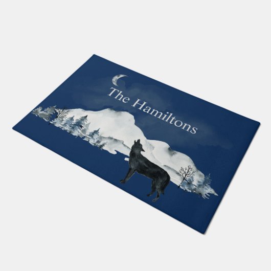 Lone Wolf unter dem Mond Personalisiert Fußmatte (Schrägansicht)