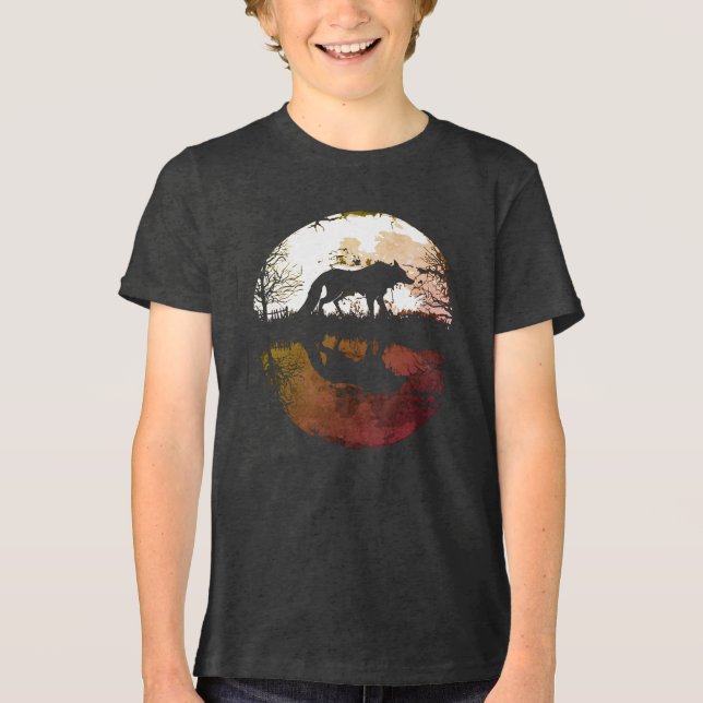 Lone Wolf unter Vollmond Tri-Blend Shirt (Vorderseite)