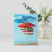 Lonely Beach Umbrells Gewartet für Menschen Postkarte (Stehend Vorderseite)