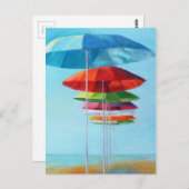 Lonely Beach Umbrells Gewartet für Menschen Postkarte (Vorne/Hinten)
