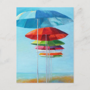 Lonely Beach Umbrells Gewartet für Menschen Postkarte