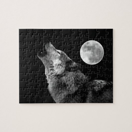 Lonely Grey Wolf & Fullmoon Puzzle (Horizontal)