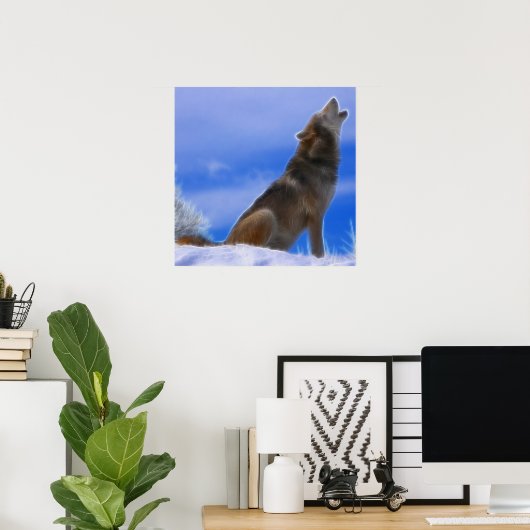 Lonely Howling Endangered Gray Wolf Poster (Heimbüro)
