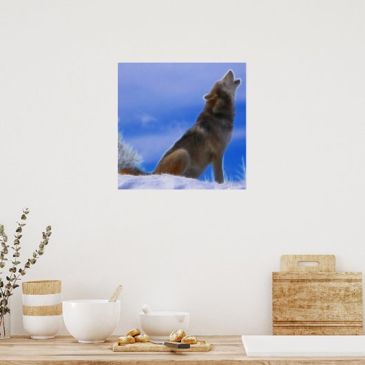 Lonely Howling Endangered Gray Wolf Poster (Küche)