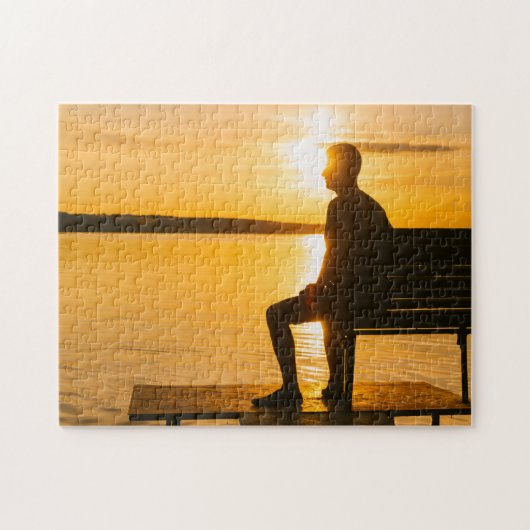 Lonely Man Beach Sunset Landschaft Puzzle (Horizontal)