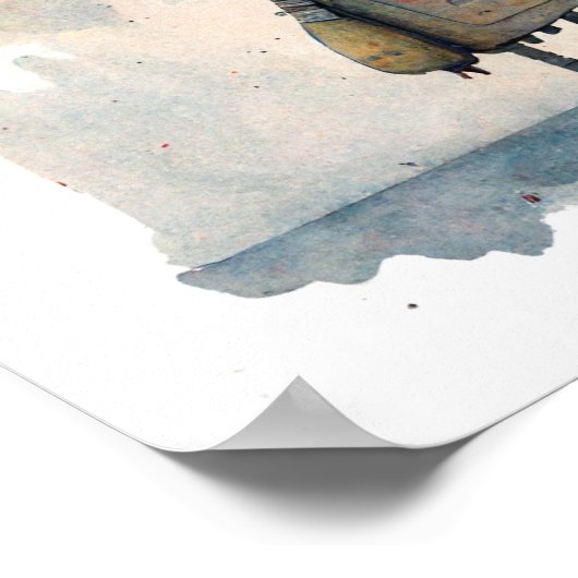 "Lonely Robot with Balloon" - Aquarellmalerei Poster (Ecke)