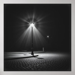 Lonely Streetlampe - Eine faszinierende Holzkohle- Poster
