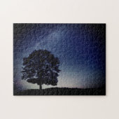 Lonely Tree on Hill Starry Night Sky Scene Puzzle (Horizontal)