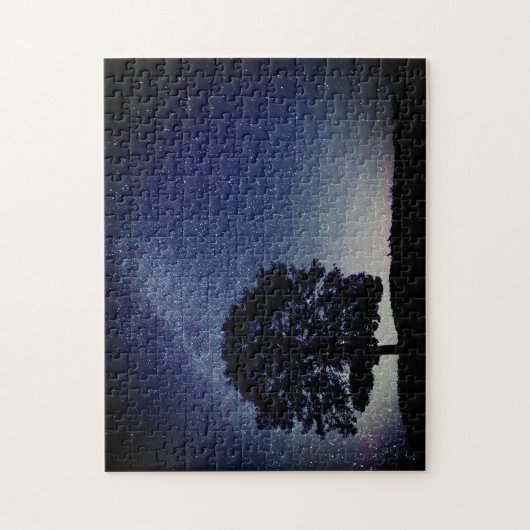 Lonely Tree on Hill Starry Night Sky Scene Puzzle (Vertikal)