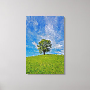 Lonely Tree - Serene Grassy Field Leinwanddruck