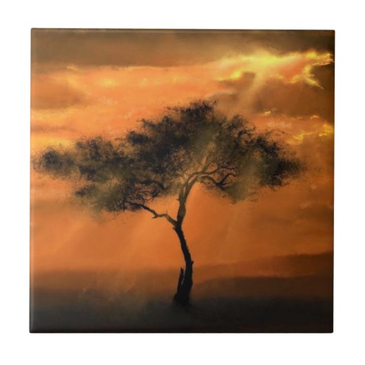 Lonely Tree Sunbeams Ceramic Tile Painting Fliese (Vorderseite)