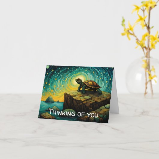 Lonely Turtle Thinking Karte (Gelbe Blume)