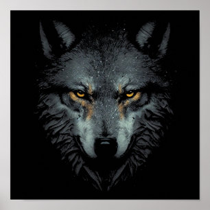 Lonely Wolf Gesicht schwarz Poster