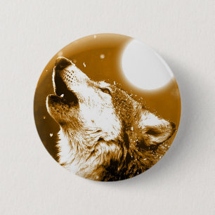Lonely Wolf Howling auf Moon Button