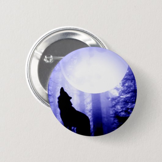 Lonely Wolf Howling auf Moon Button (Vorne & Hinten)