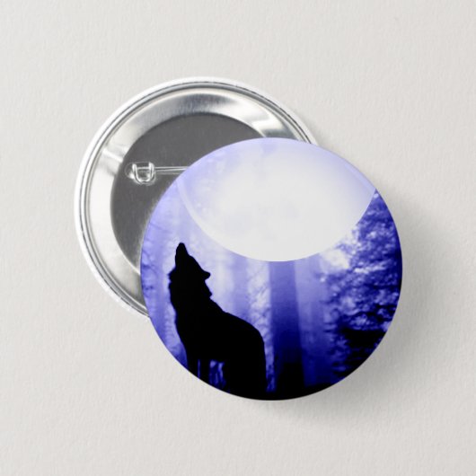 Lonely Wolf Howling auf Moon Button (Vorne & Hinten)
