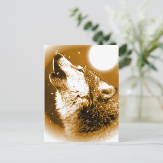 Lonely Wolf Howling auf Moon Postkarte (Stehend Vorderseite)