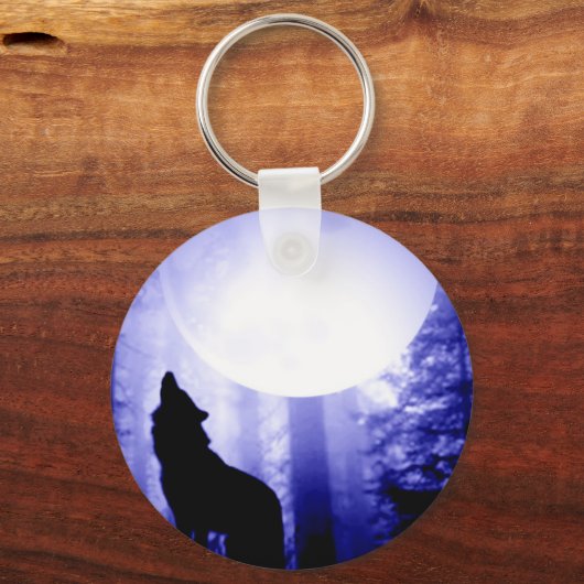 Lonely Wolf Howling auf Moon Schlüsselanhänger (Vorderseite)