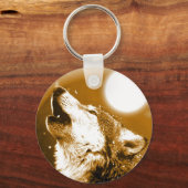 Lonely Wolf Howling auf Moon Schlüsselanhänger (Vorderseite)