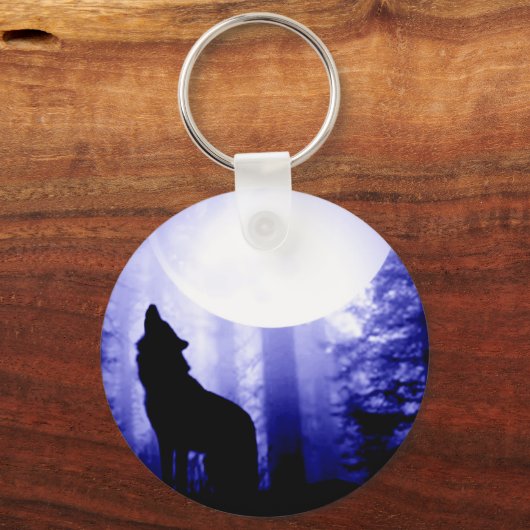 Lonely Wolf Howling auf Moon Schlüsselanhänger (Vorderseite)