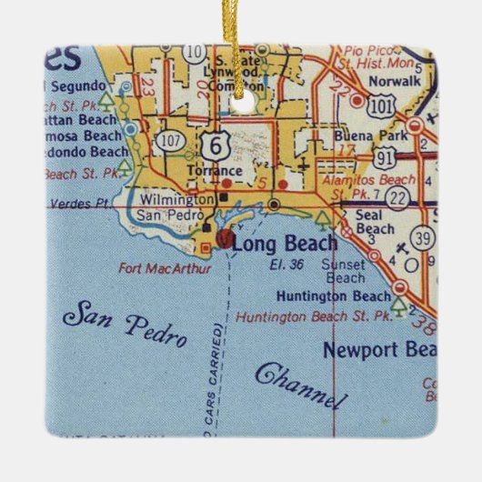 Long Beach CA 50's Map Keramikornament (Vorderseite)