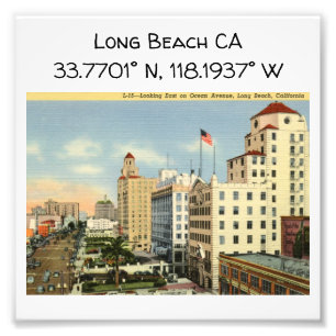 Long Beach CA-Koordinatenkarte im Vintage-Stil Fotodruck
