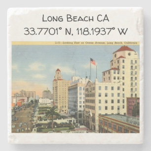Long Beach CA Map koordiniert Vintagen Stil Steinuntersetzer