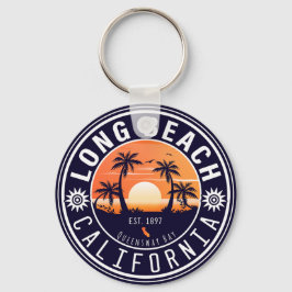 Long Beach Ca Palm Tree Retro Sunset Souvenir 60er Schlüsselanhänger