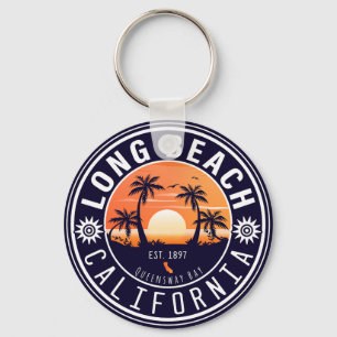 Long Beach Ca Palm Tree Retro Sunset Souvenir 60er Schlüsselanhänger