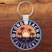 Long Beach Ca Palm Tree Retro Sunset Souvenir 60er Schlüsselanhänger (Rückseite)