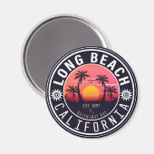 Long Beach Ca Palm Tree Retro Sunset Souvenirs 80e Magnet (Vorderseite/Rückseite)